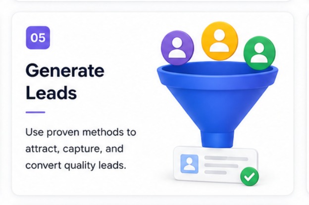 05 Generate Leads — use proven methods to attract, capture, and convert quality leads.